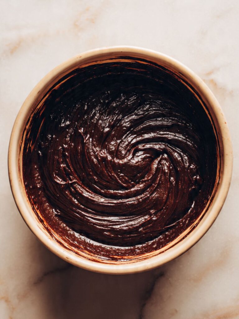 brookie brownie batter thick and ribbony in bowl after whisking eggs and sugar showing correct consistency