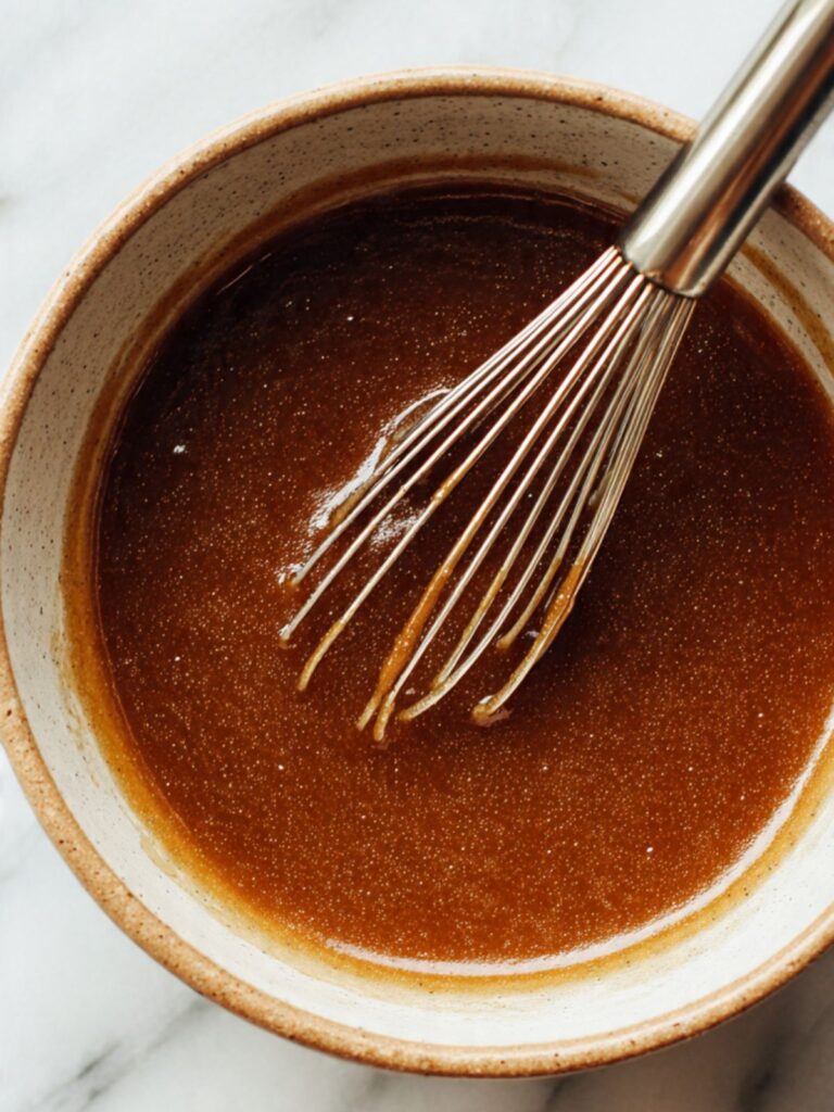 glossy whisked butter and sugar mixture in a mixing bowl for chewy chocolate chip cookie dough