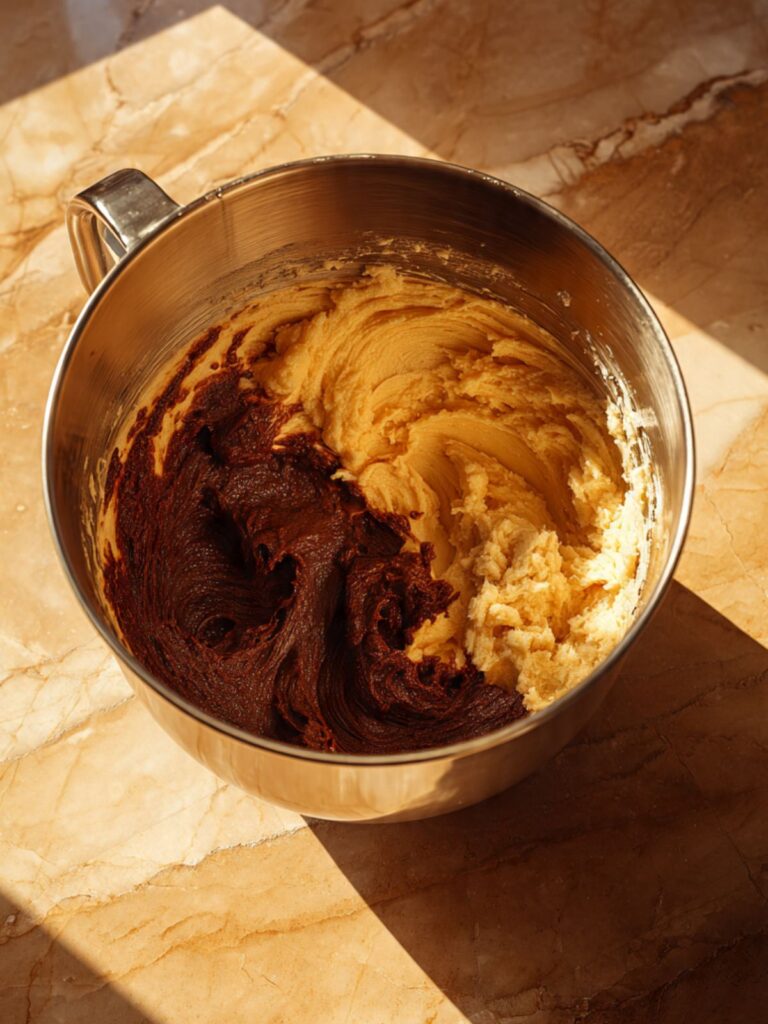 Dark unsulfured molasses being poured into stand mixer bowl with creamed butter mixture