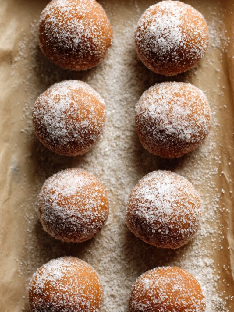 gingersnap cookie dough balls fully coated in granulated sugar on parchment lined baking sheet ready for oven