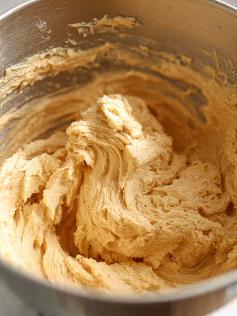 creamed butter and packed brown sugar in mixing bowl pale golden tan and fluffy showing correct aeration stage for gingersnap cookies