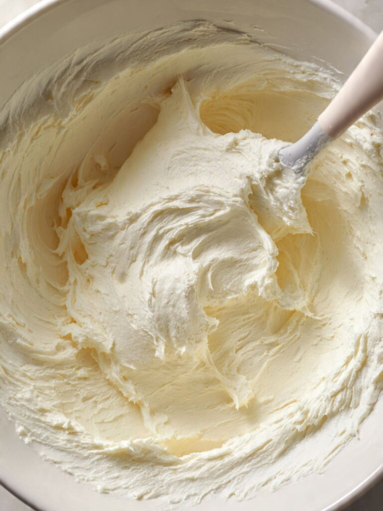 Shortbread cookie dough butter and sugar mixed until smooth and just pale in a ceramic bowl
