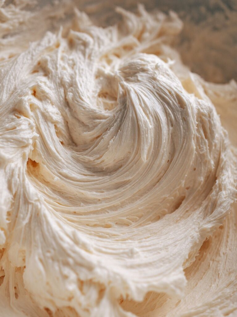 Pale fluffy creamed butter and sugar in mixing bowl showing correct aerated texture for sugar cookies