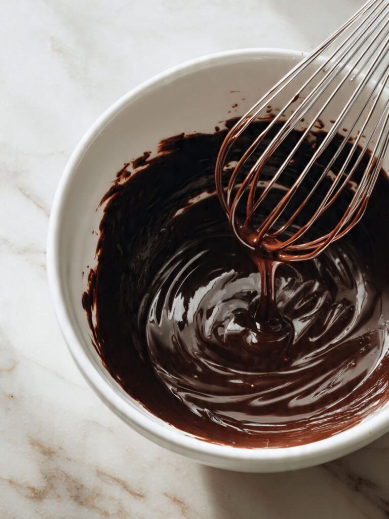 thin glossy texas sheet cake batter in large mixing bowl after combining wet and dry ingredients