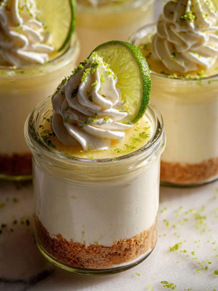 key lime cheesecake cup showing clean layer separation between white cream cheese filling and glossy lime curd