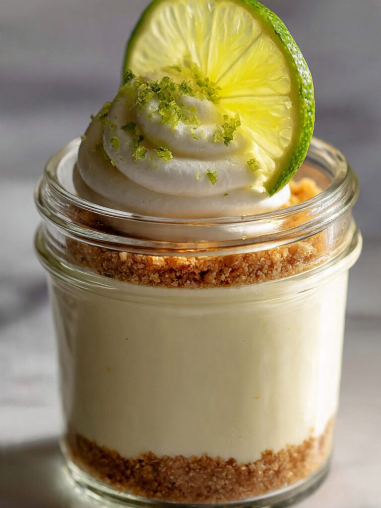 no bake key lime cheesecake cup double crust layer variation with two graham cracker bands visible through glass