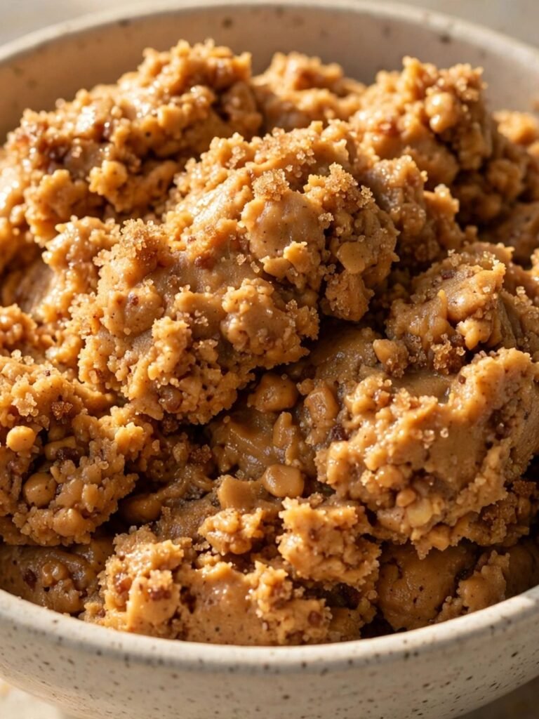 Thick peanut butter cookie dough ready to be portioned into balls